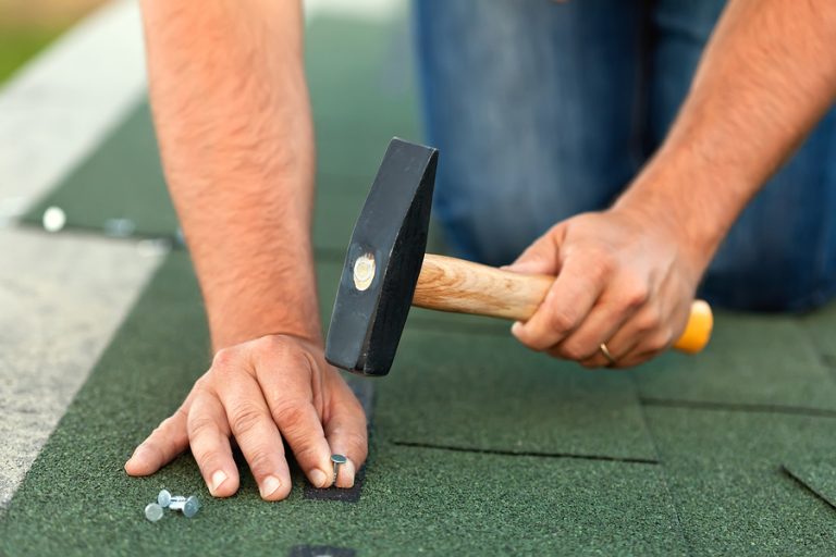 Worker Hands Installing Bitumen Roof Shingles – Horizontal Crop | AGM ...